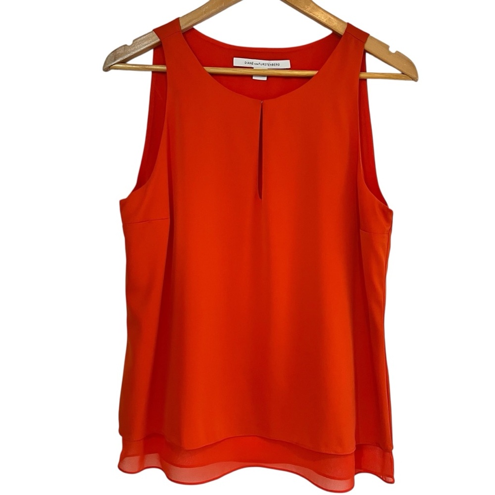 Diane Von Furstenburg silk blend sleeveless orange top Sz M excellent condition - Picture 2 of 11